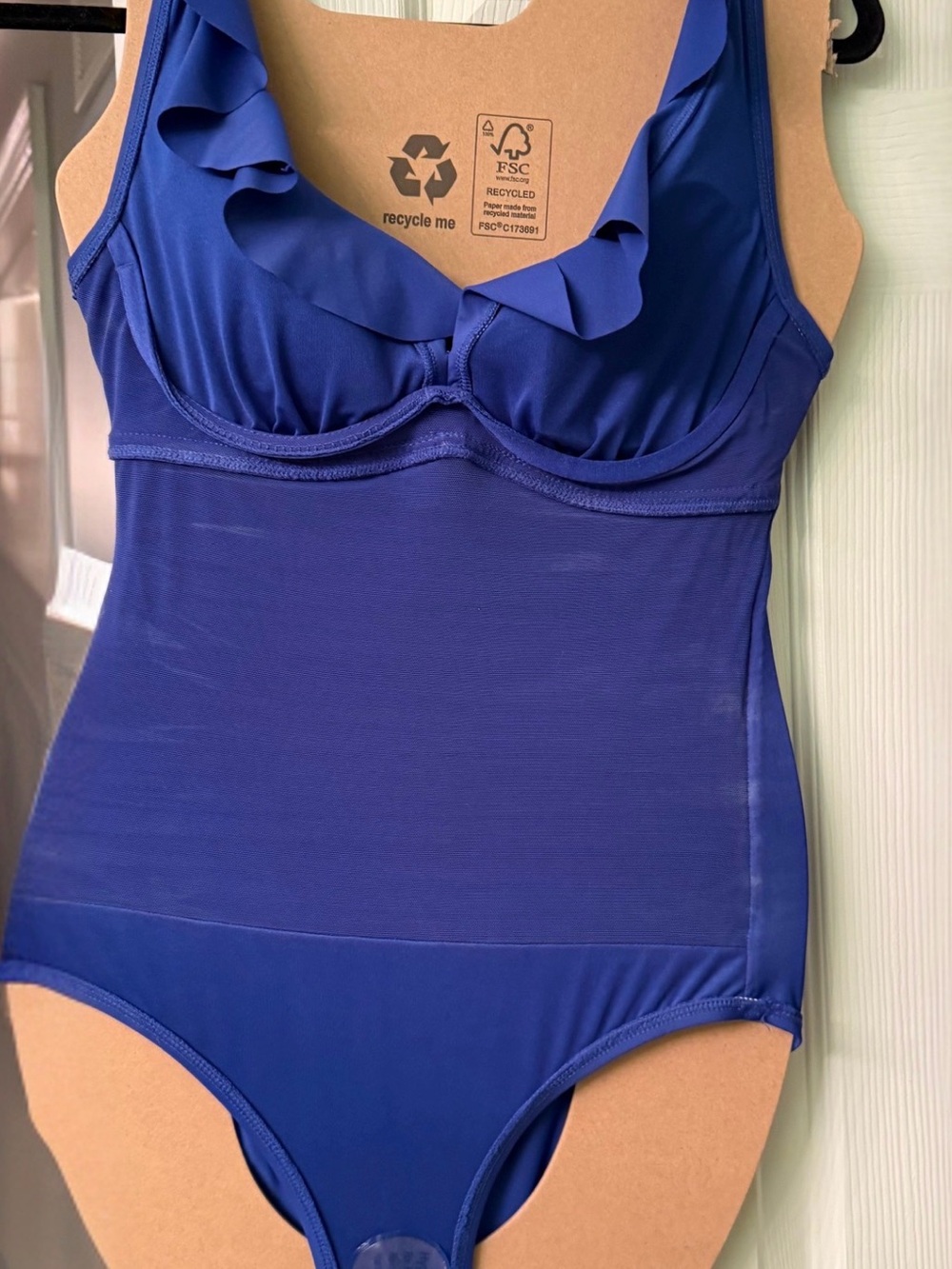 Dkny Royal Blue Ruffle V-Neck One-Piece Swimsuit - Picture 3 of 6